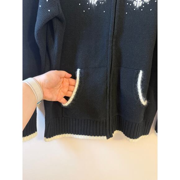 Quacker Factory Festive Snowflake Full Zip Sweater Black White Winter Sweater S - Picture 6 of 8